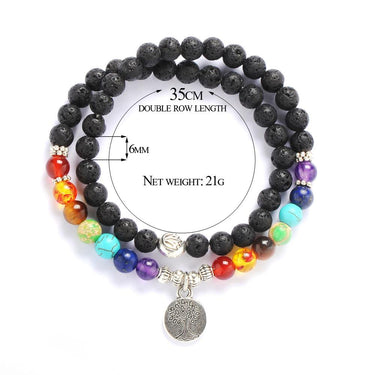 Tree of Life Chakra Lava Stone Beads Double Row Length Bracelet-Your Soul Place
